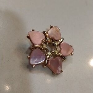 Lucite & rhinestone pink heart brooch lapel pinback 1"